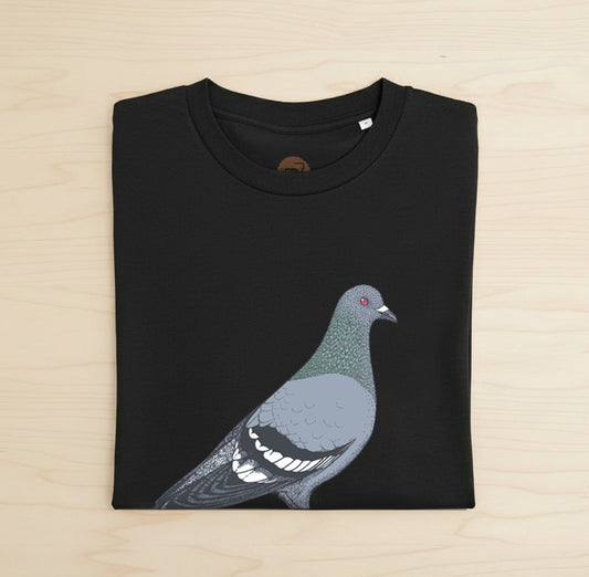 Pigeon T-Shirt — Hand-Printed Organic Cotton Tee for Bird Lovers