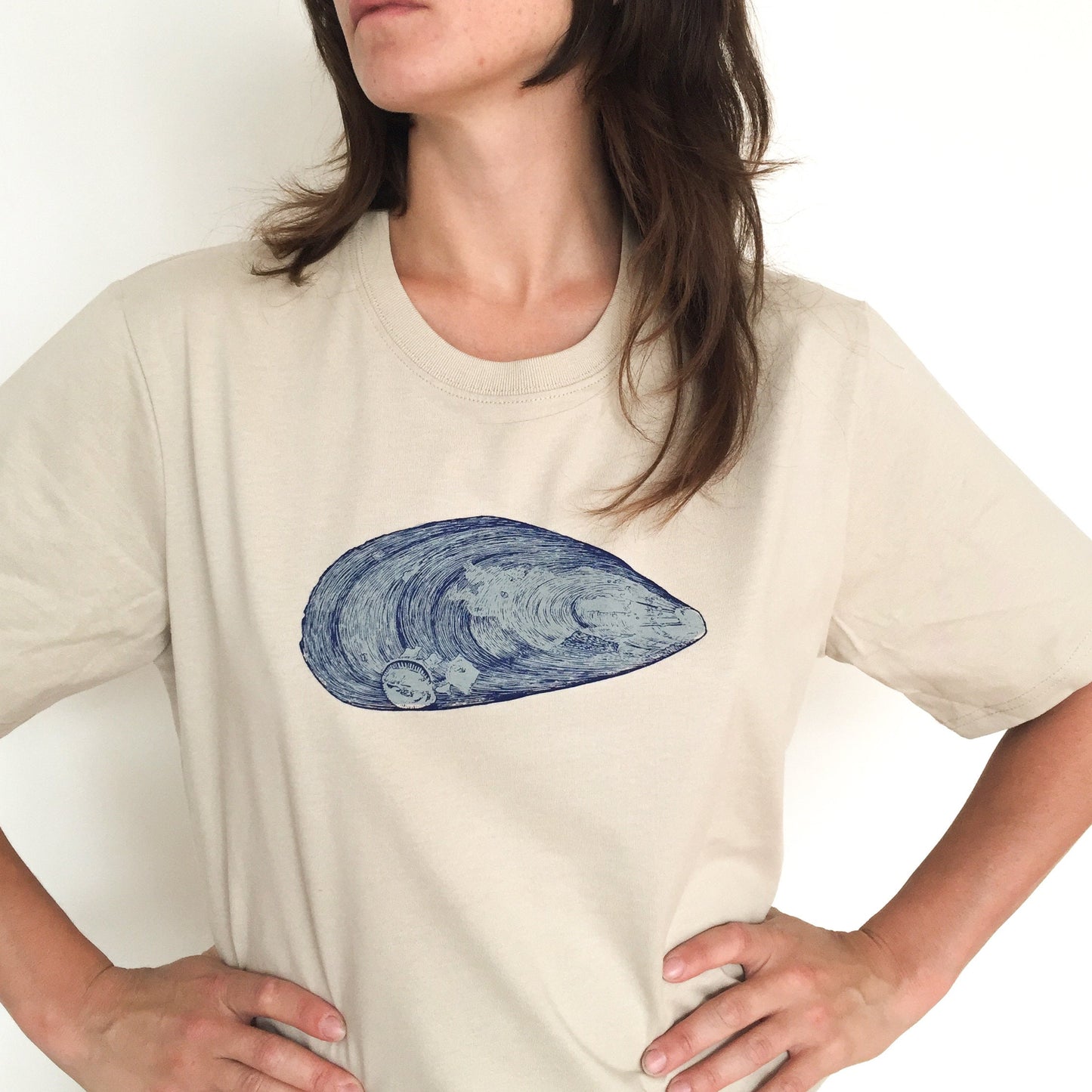Mussel T-Shirt — Hand-Printed Organic Cotton Tee for Ocean Lovers