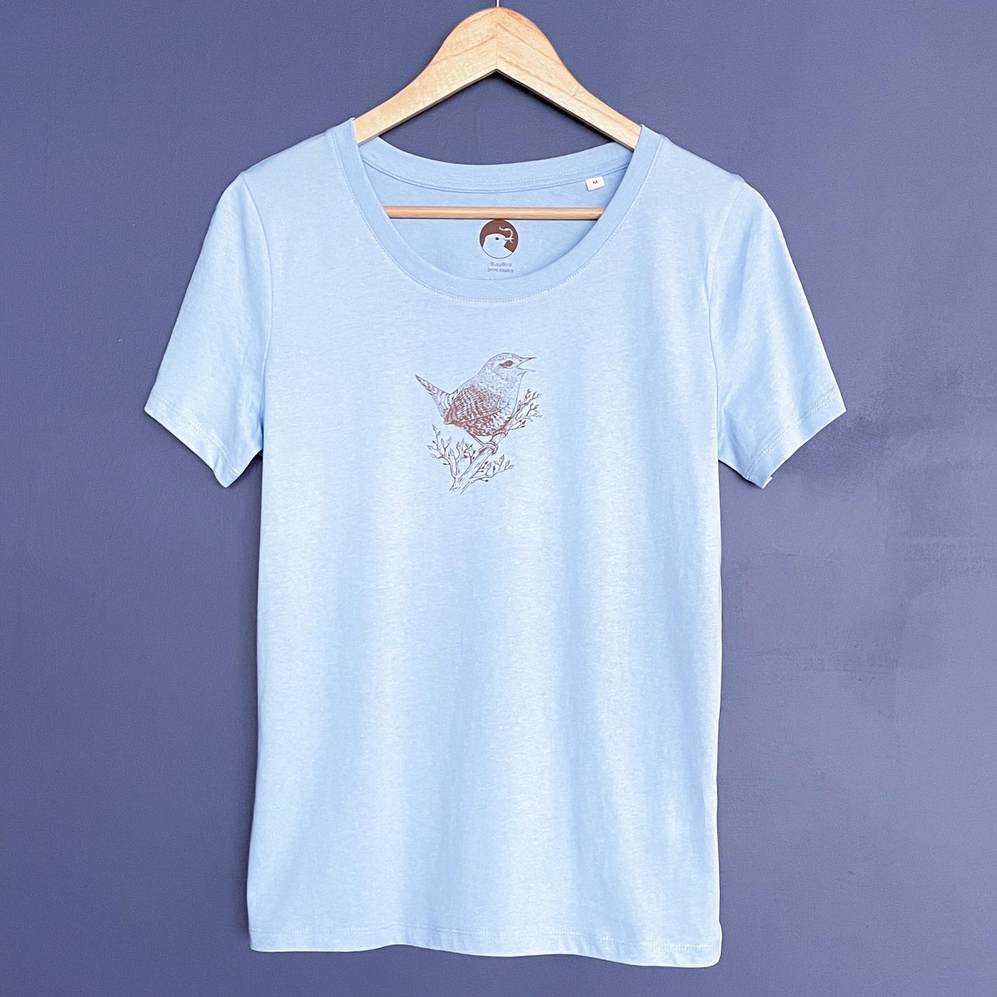Wren T-Shirt — Hand-Printed Organic Cotton Tee in Blue Soul | Women's Fit