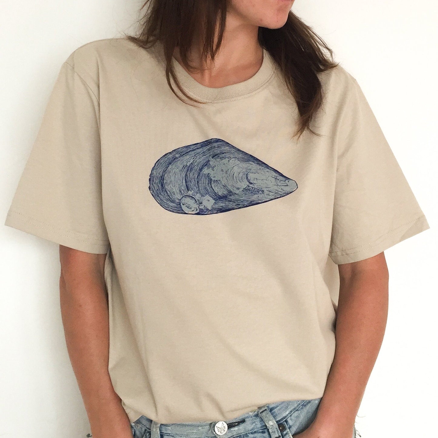 Mussel T-Shirt — Hand-Printed Organic Cotton Tee for Ocean Lovers