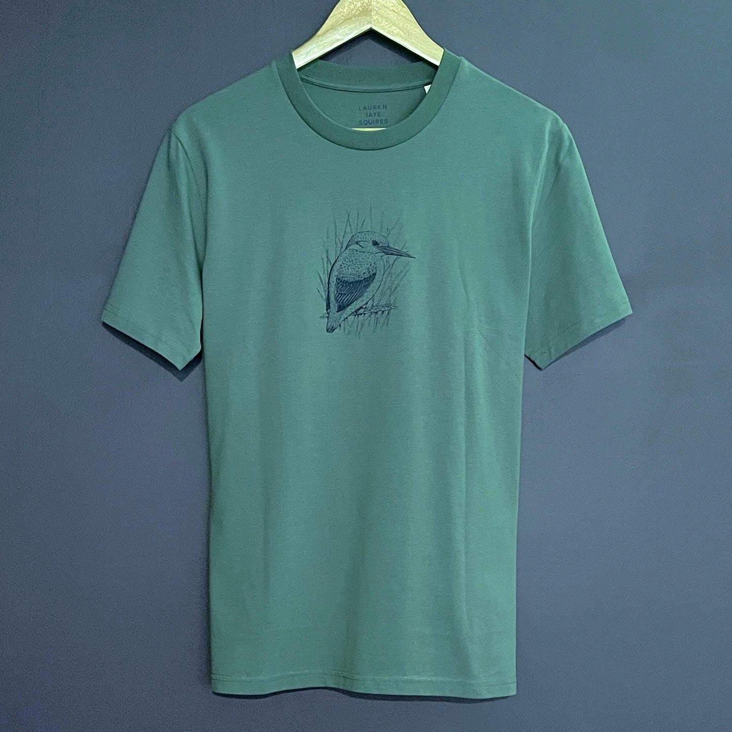 Kingfisher T-Shirt — Hand-Printed Organic Cotton Tee for Bird Lovers