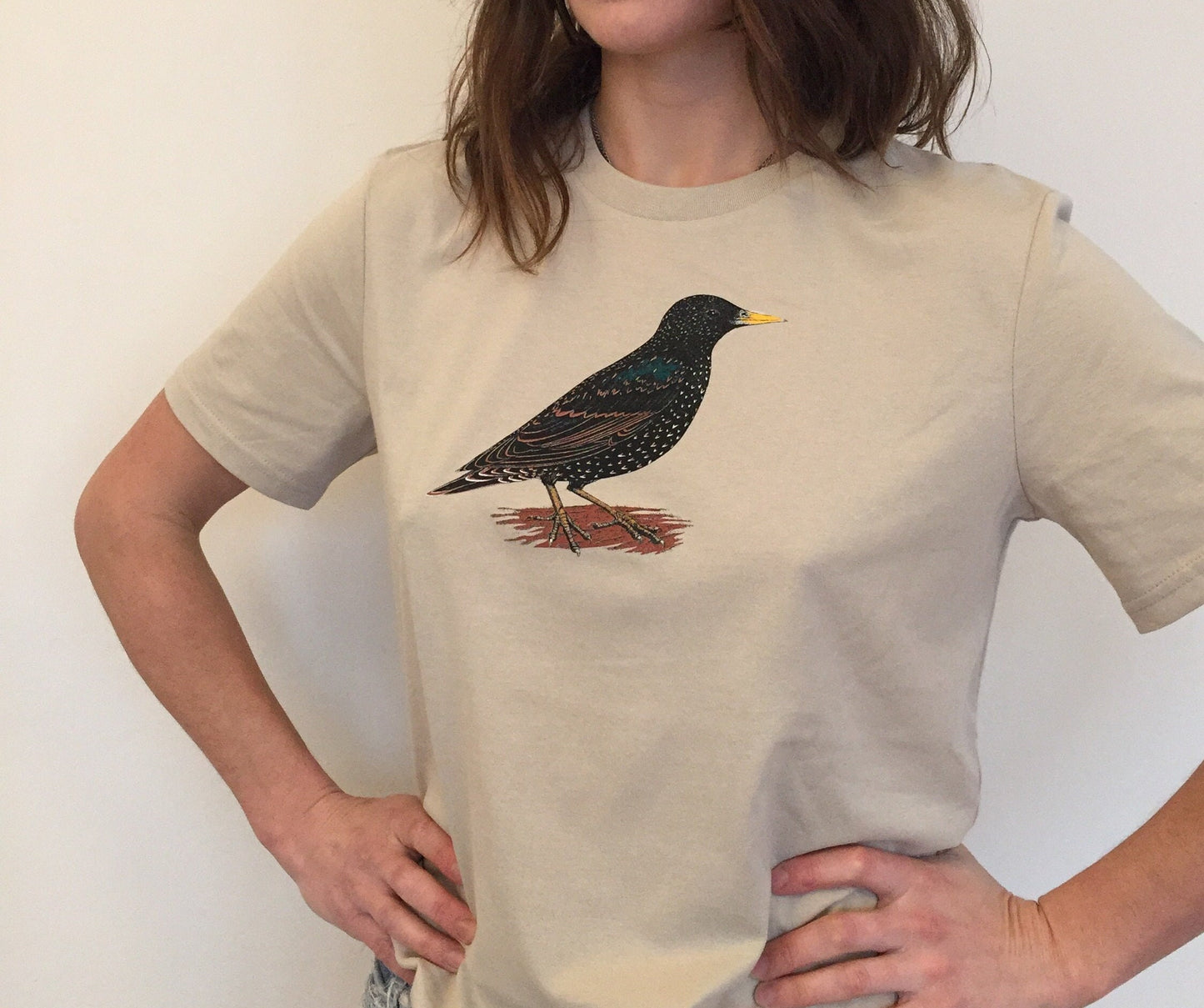 Starling T-Shirt - Hand-Printed Organic Cotton Tee for Bird Lovers