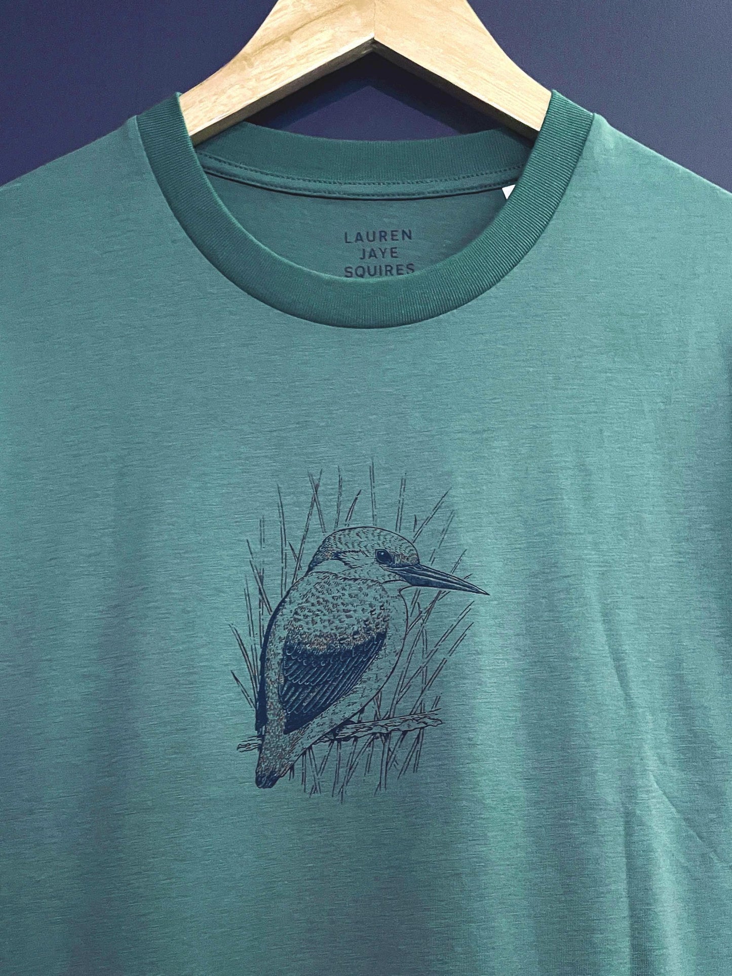 Kingfisher T-Shirt — Hand-Printed Organic Cotton Tee for Bird Lovers