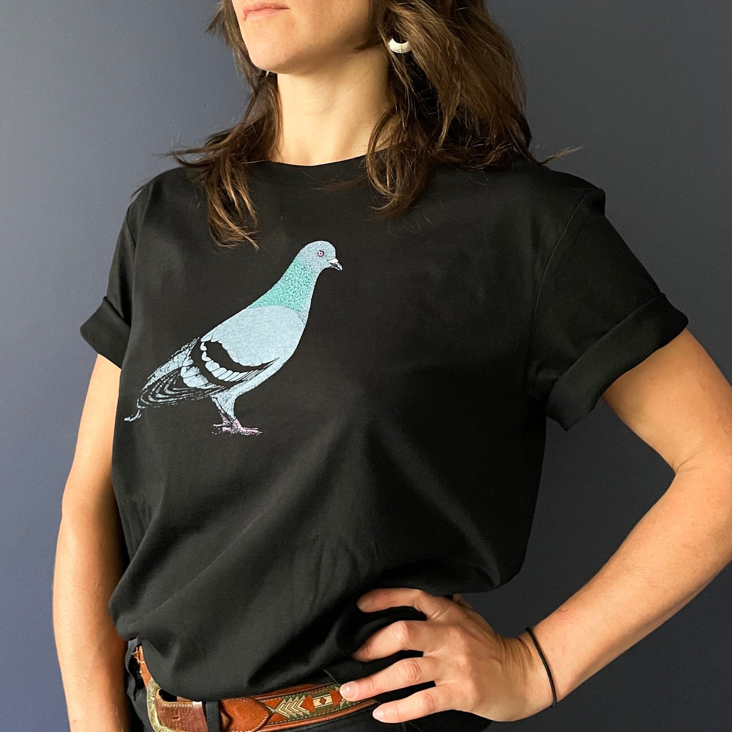 Pigeon T-Shirt — Hand-Printed Organic Cotton Tee for Bird Lovers