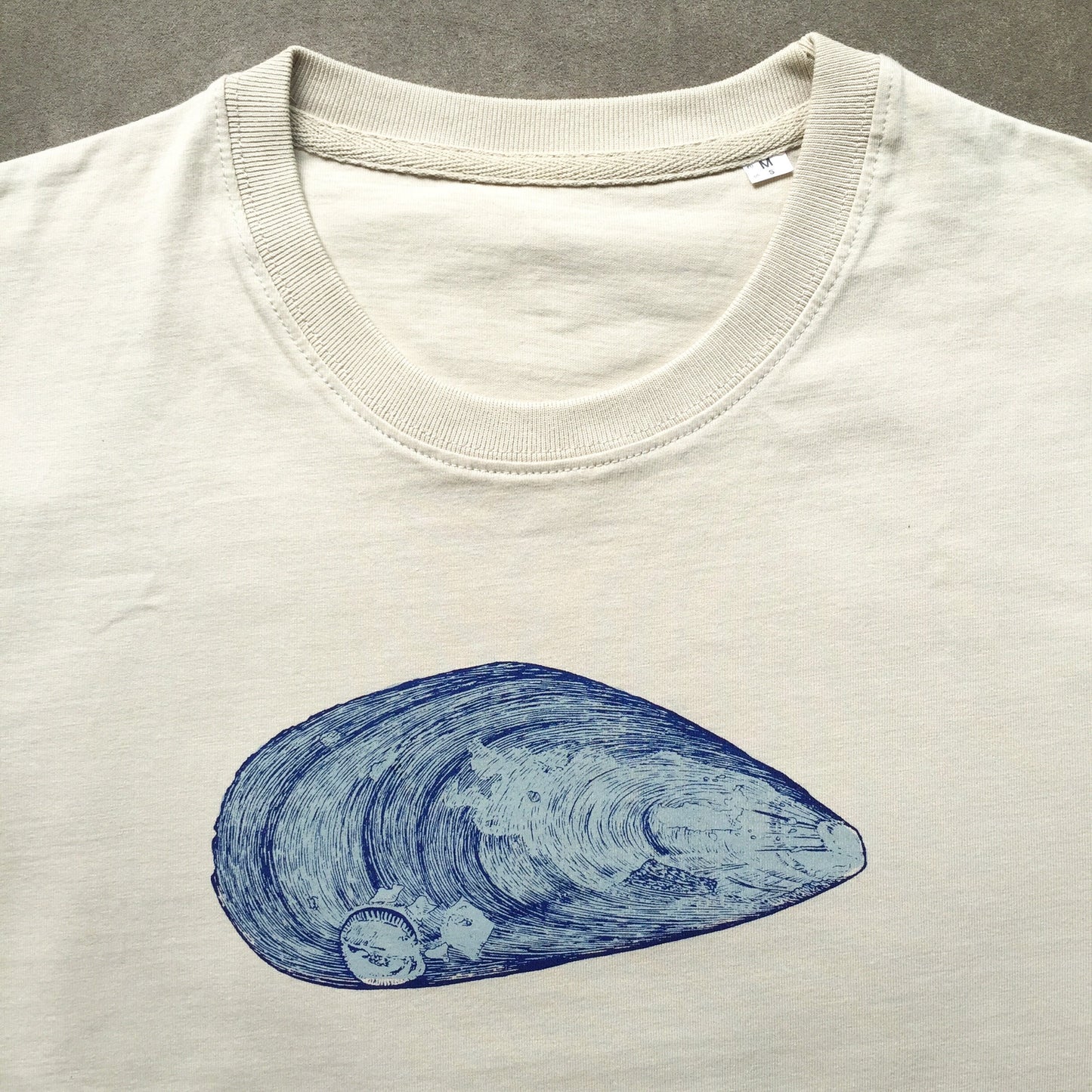 Mussel T-Shirt — Hand-Printed Organic Cotton Tee for Ocean Lovers