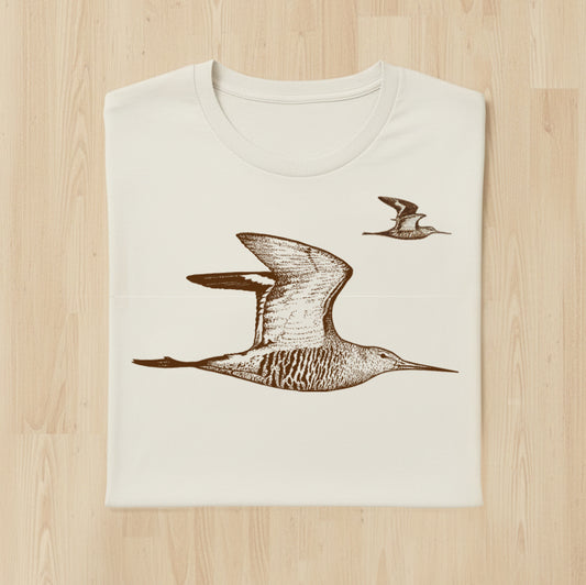 Godwit T-Shirt — Hand-Printed Organic Cotton Tee for Birdwatchers