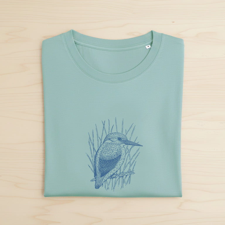 Kingfisher T-Shirt - Hand-Printed Organic Cotton Tee | Women's Fit