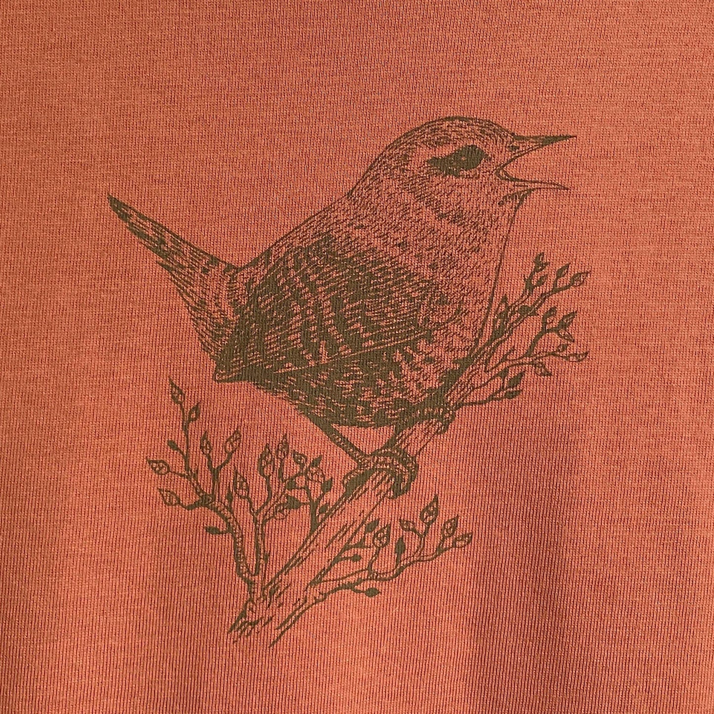 Wren T-Shirt — Hand-Printed Organic Cotton Tee for Birdwatchers