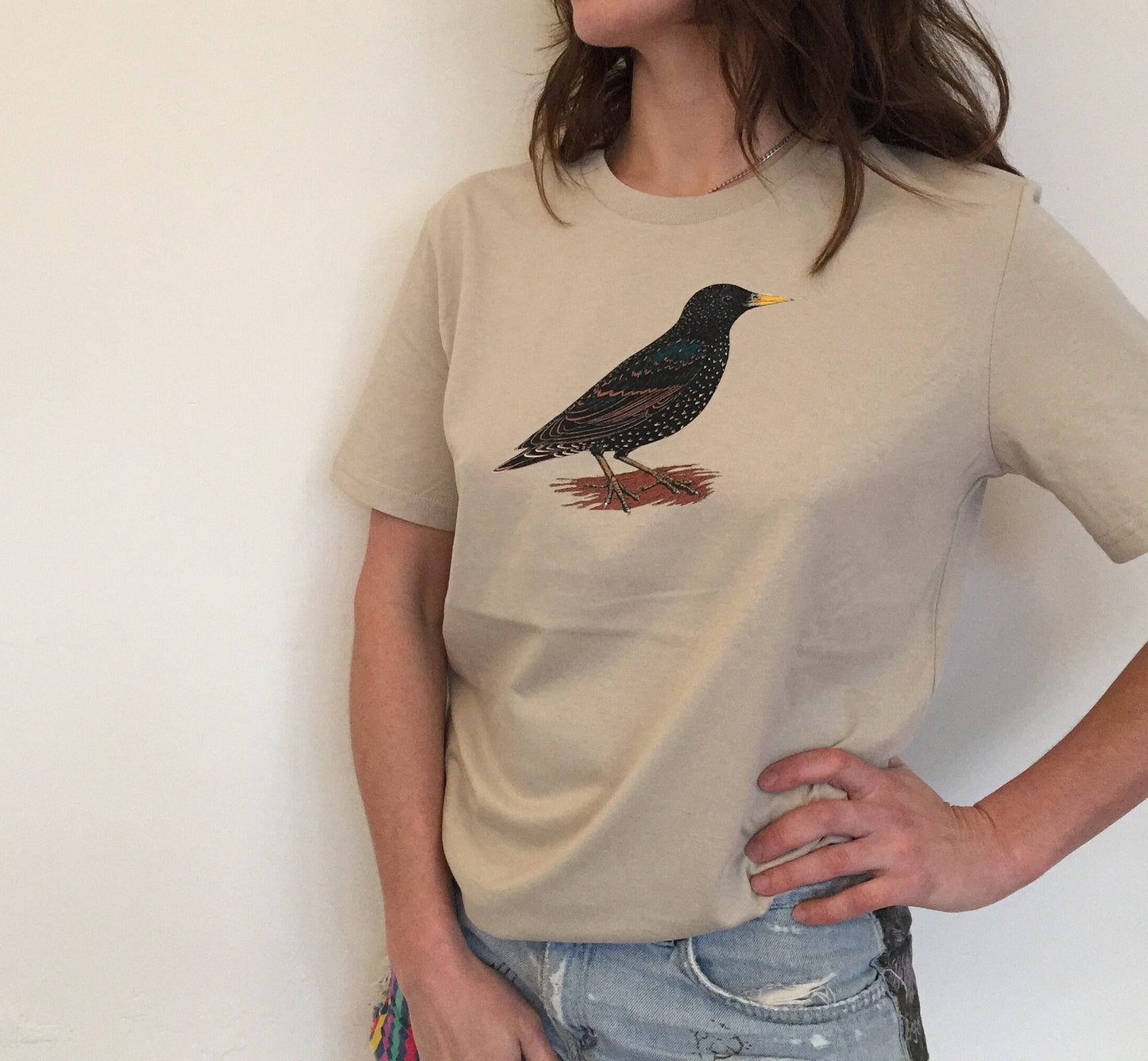 Starling T-Shirt - Hand-Printed Organic Cotton Tee for Bird Lovers