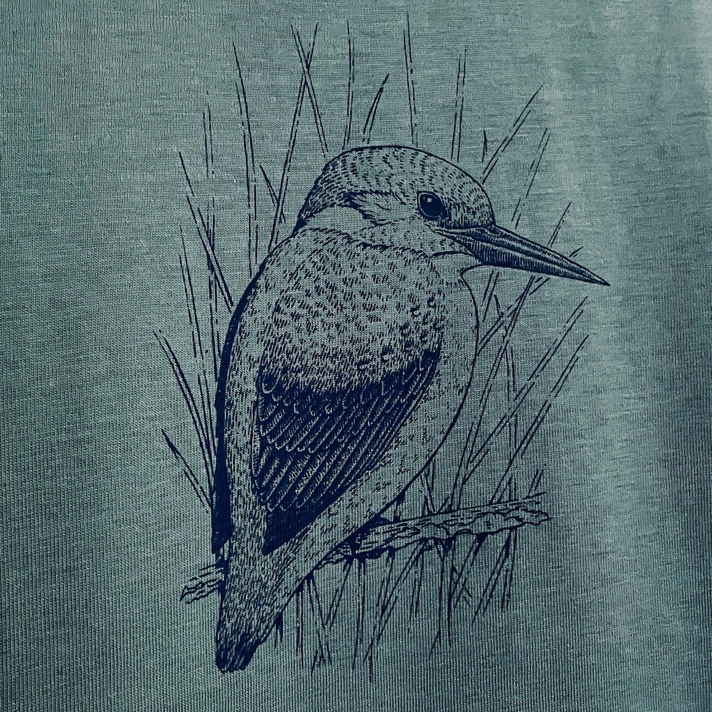 Kingfisher T-Shirt — Hand-Printed Organic Cotton Tee for Bird Lovers