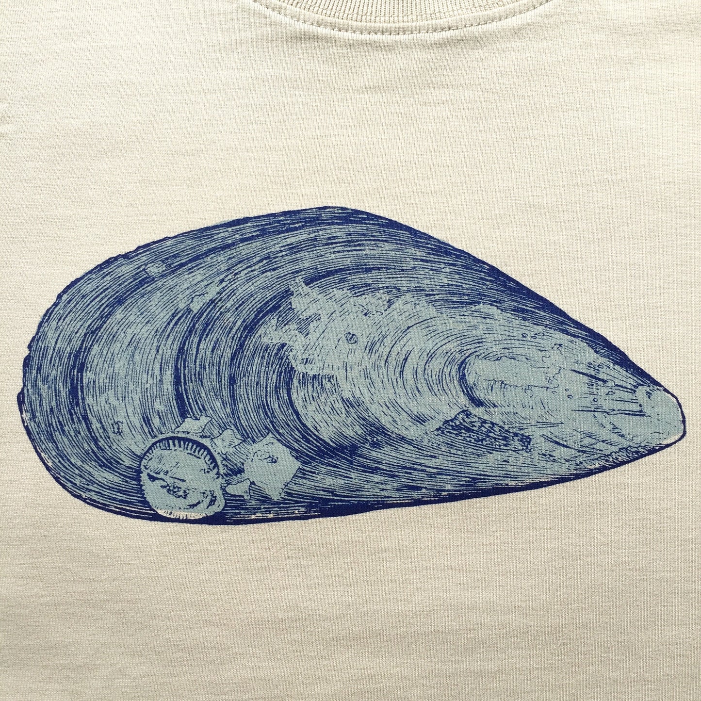 Mussel T-Shirt — Hand-Printed Organic Cotton Tee for Ocean Lovers