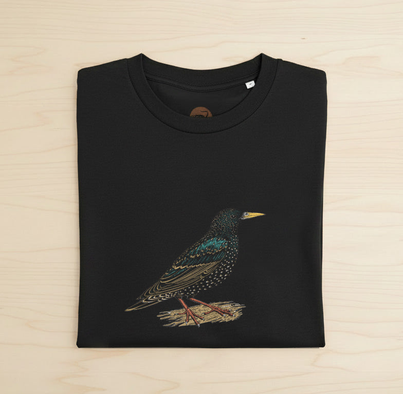 Starling T-Shirt - Hand-Printed Organic Cotton Tee for Bird Lovers