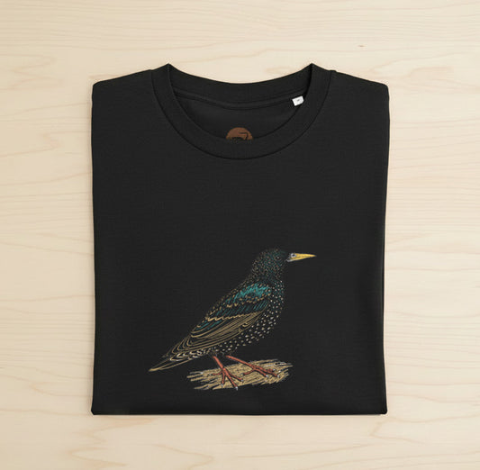 Starling T-Shirt - Hand-Printed Organic Cotton Tee for Bird Lovers
