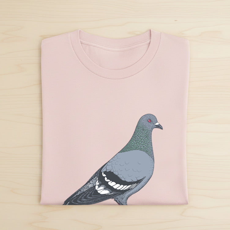 Pigeon T-Shirt — Hand-Printed Organic Cotton Tee for Bird Lovers