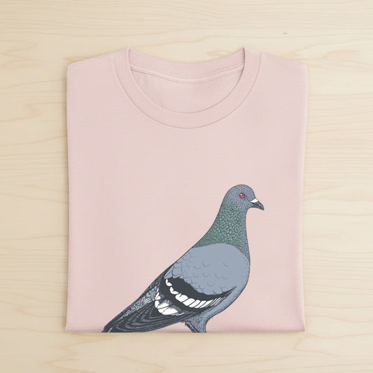 Pigeon T-Shirt — Hand-Printed Organic Cotton Tee for Bird Lovers