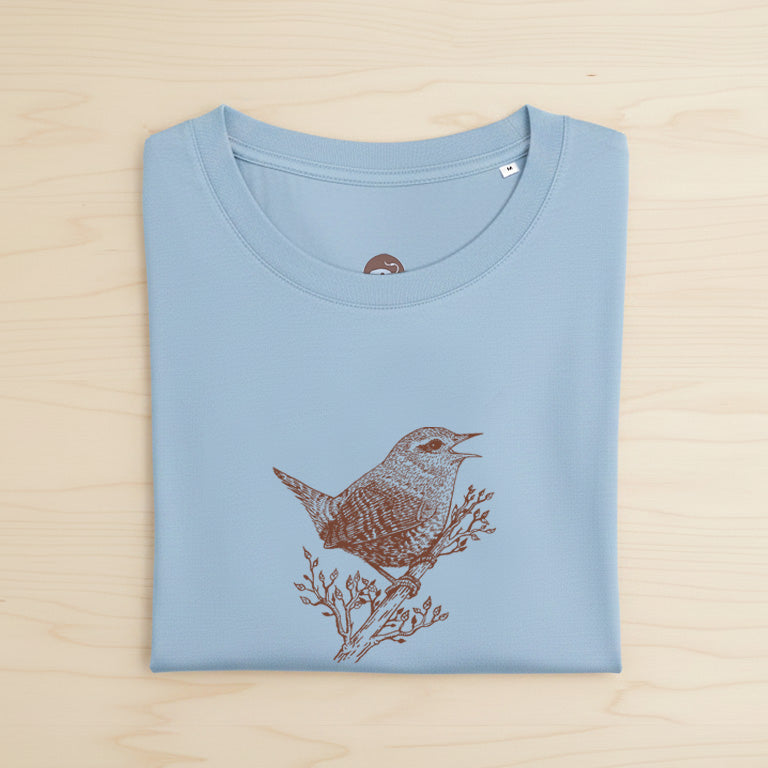 Wren T-Shirt — Hand-Printed Organic Cotton Tee in Blue Soul | Women's Fit