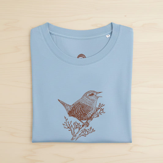 Wren T-Shirt — Hand-Printed Organic Cotton Tee in Blue Soul | Women's Fit